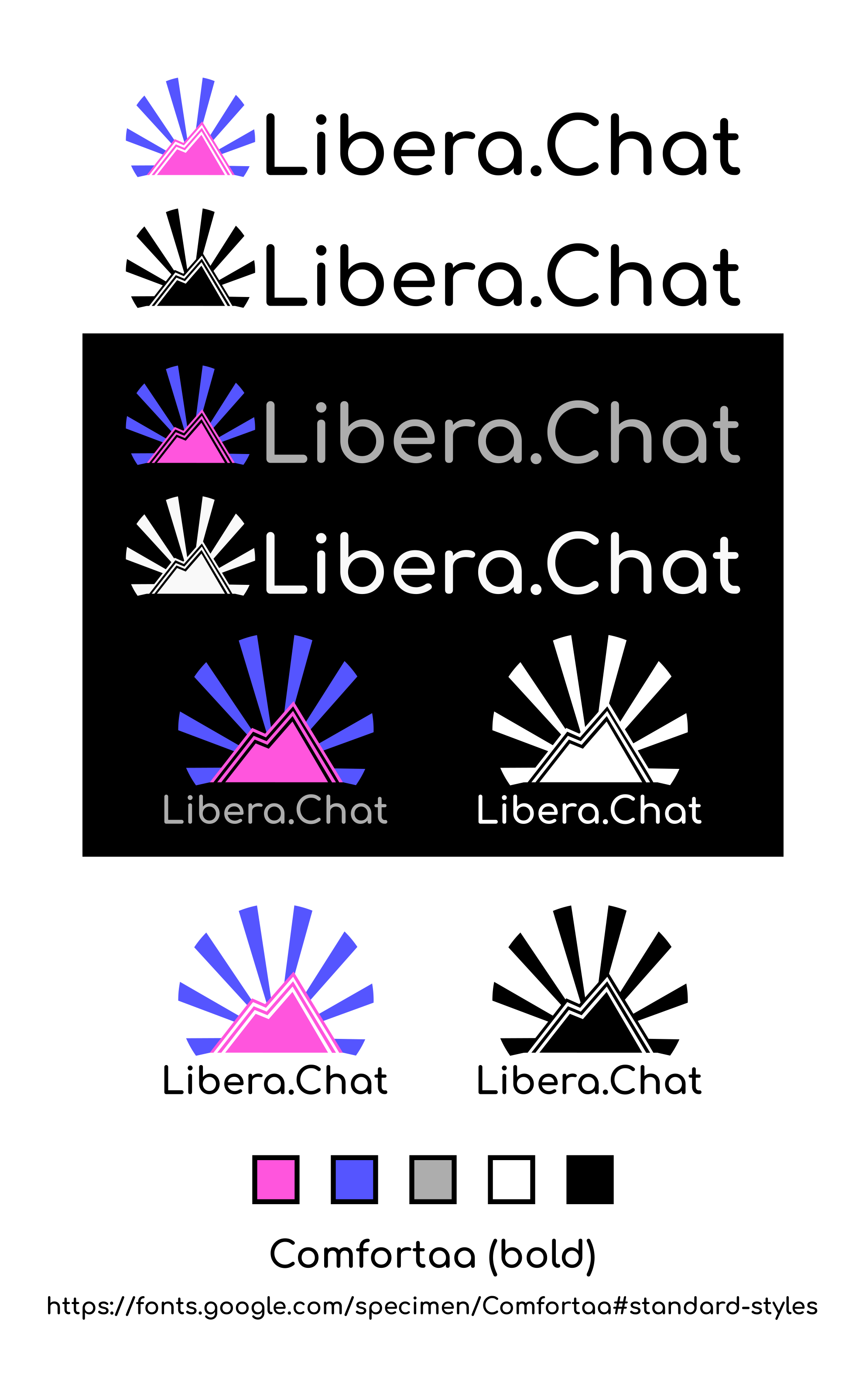 Branding for the Libera.Chat IRC network; A vaporwave-ish logo of pink mountains with purple rays.